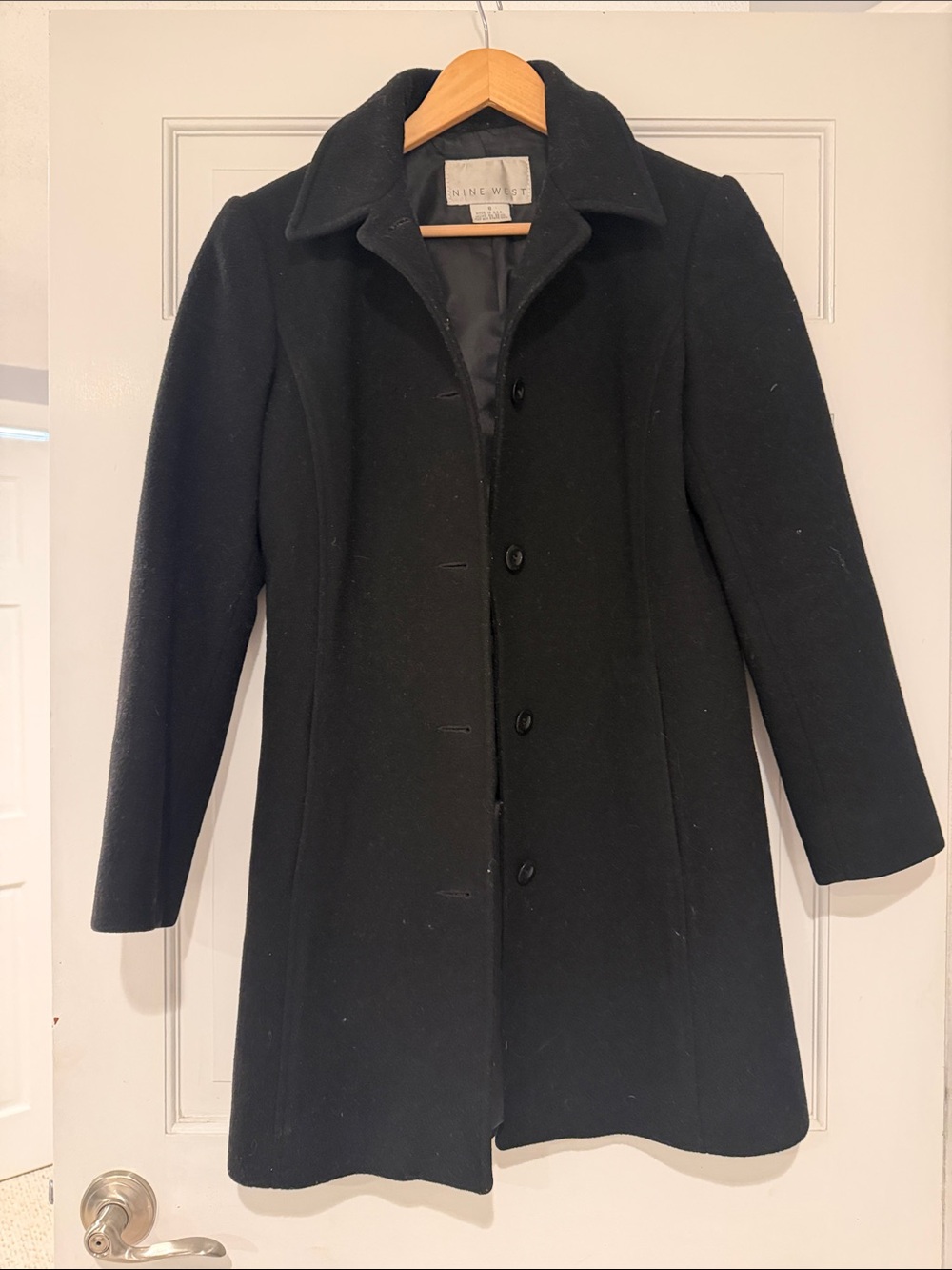 Nine West Black Wool Classic Single-Breasted Pea Coat